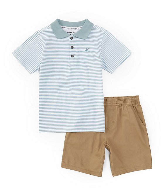 Calvin Klein Little Boys 2T-7 Short Sleeve Striped Jersey Polo Shirt ...