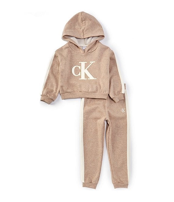 Calvin Klein Little Girls 2T 6X Long Sleeve Monogrammed Fleece Hoodie Matching Fleece Jogger Pant Set Dillard s