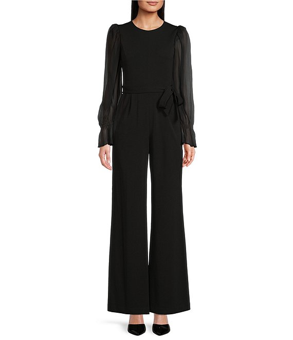 Scyoekwg Jumpsuits for Women Thin Shiny Mesh Sleeve Stitching Long Sleeve  Professional Commuter wide Leg Jumpsuit Pants One-Piece Suit Black M -  Walmart.com