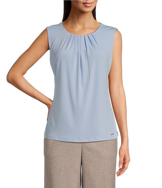 Calvin Klein Matte Jersey Pleat Neck Sleeveless Cami S