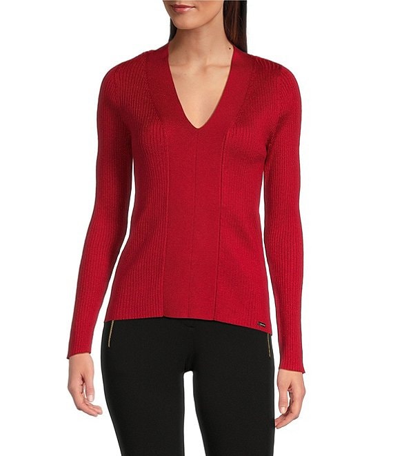 Calvin klein v neck long sleeve on sale