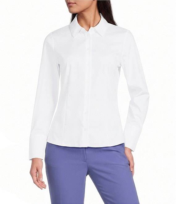 Calvin Klein Mixed Media Point Collar Long Sleeve Button-Front Shirt