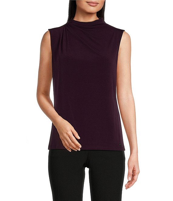 Calvin Klein Mock Neck Sleeveless Gathered Shoulder Top Dillard s