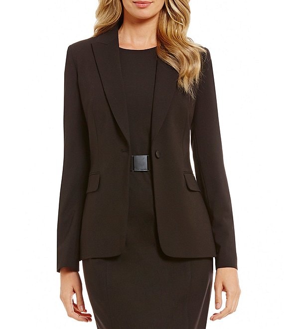 Calvin Klein Notch Lapel Long Sleeve One Button Jacket & High Rise Luxe  Stretch Pencil Skirt | Dillard's