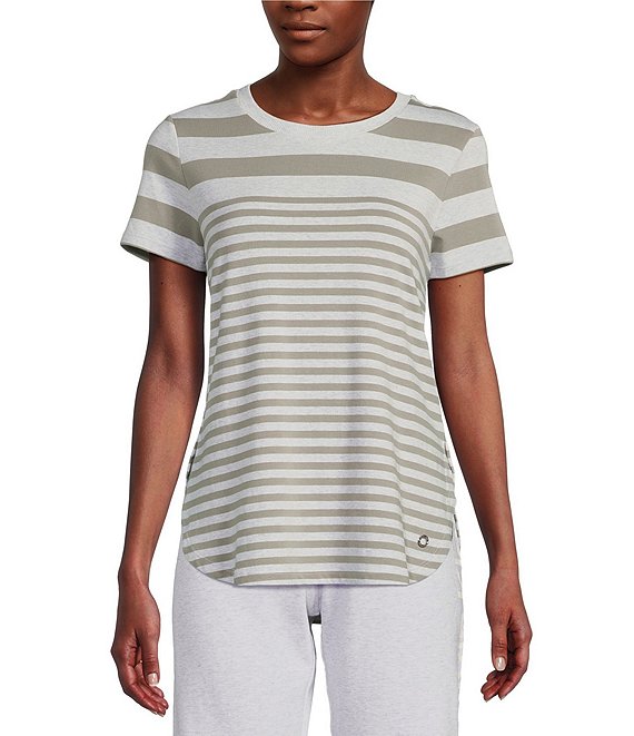 Calvin Klein Performance Avalon Striped Print Short Sleeve Round Hem Shirt