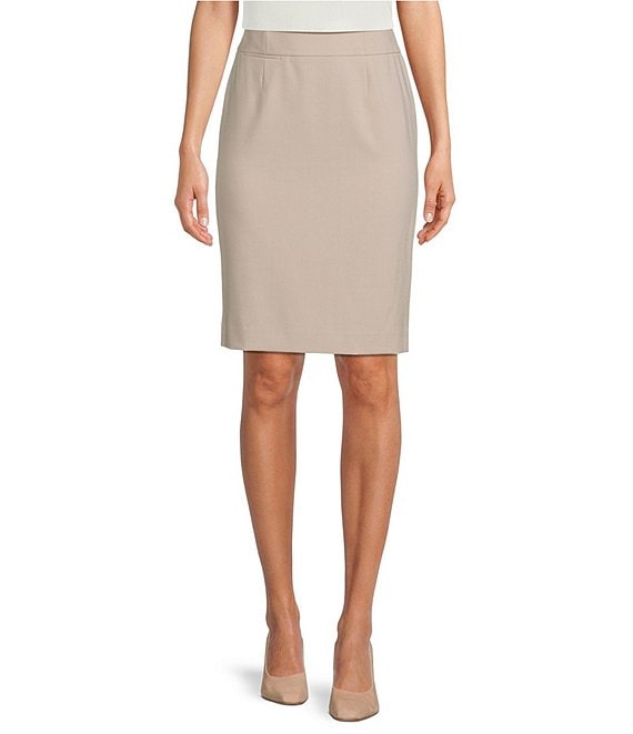 Color:Khaki - Image 1 - Petite Size High Rise Luxe Stretch Pencil Skirt