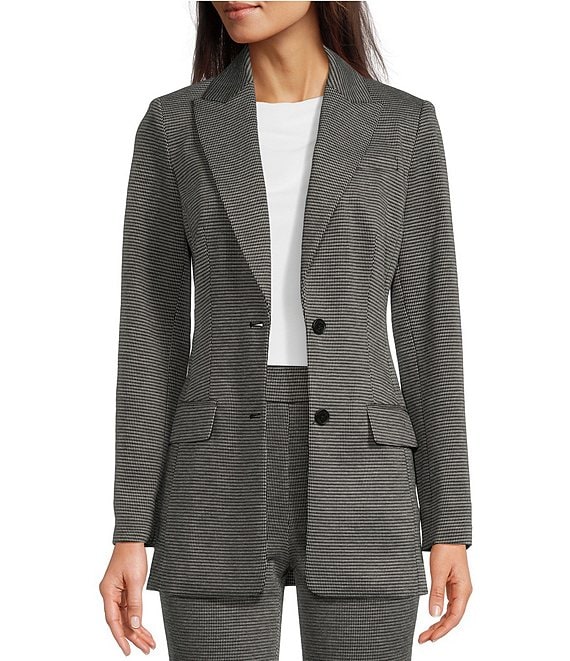 Calvin Klein Petite Size Novelty Ponte Knit Peak Lapel Collar Long Sleeve  Pocketed Button-Front Jacket