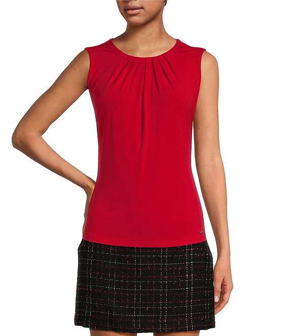 Calvin Klein Pleat Neck Sleeveless Cami Womens L Red