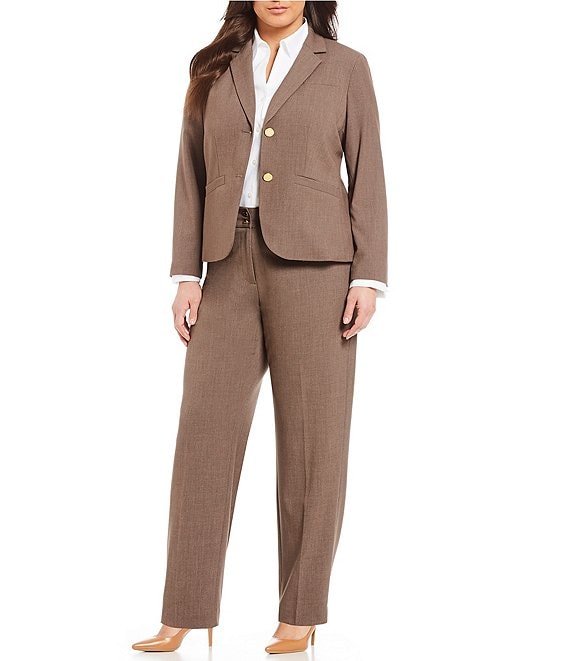 Calvin Klein Plus Size 2 Button Luxe Notch Collar Jacket & Plus Classic Fit  Straight Leg Pants
