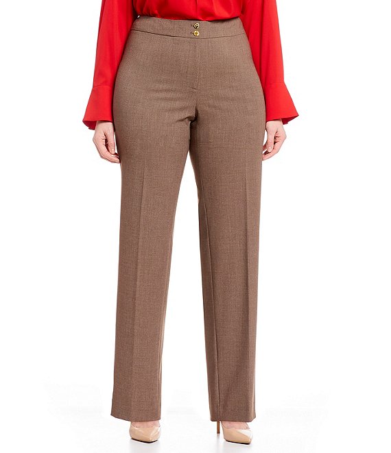 Color:Heather Taupe - Image 1 - Plus Size Classic Fit Straight Leg Pants