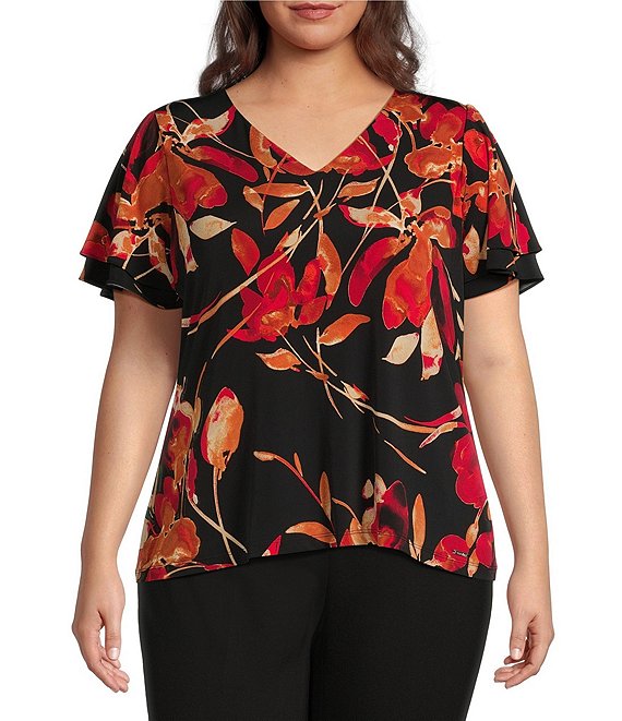 Calvin Klein Womens 1X Velvet Floral Top newest NWT $129.50