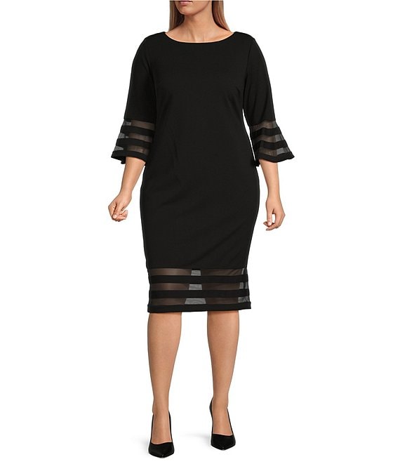 Calvin Klein Plus Size Illusion Sleeve Boat Neck Sheath Dress | Dillard\'s
