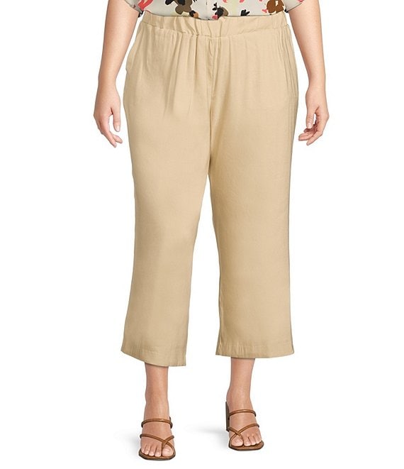 Calvin Klein Plus Size Linen Blend Wide Leg Crop Pull-On Pants | Dillard's