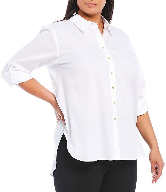 Plus Size Long Sleeve Cotton Poplin Shirt
