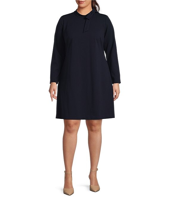 Calvin Klein Plus Size Scuba Crepe Long Sleeve Mock Neck Bow Sheath Dress |  Dillard's