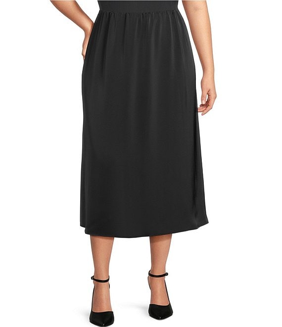 Calvin Klein Plus Size Shinny Crepe Drawstring Waist Midi Skirt | Dillard's
