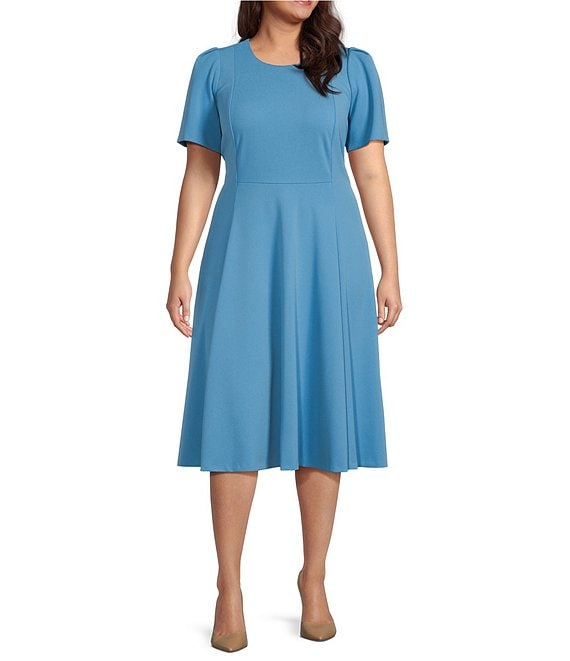 Calvin Klein Plus Size Short Sleeve Crew Neck Scuba Crepe Fit And Flare Dress Dillard s