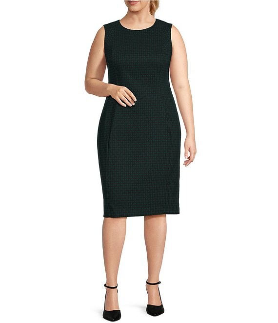 Calvin Klein Plus Size Sleeveless Crew Neck Plaid Sheath Dress | Dillard's