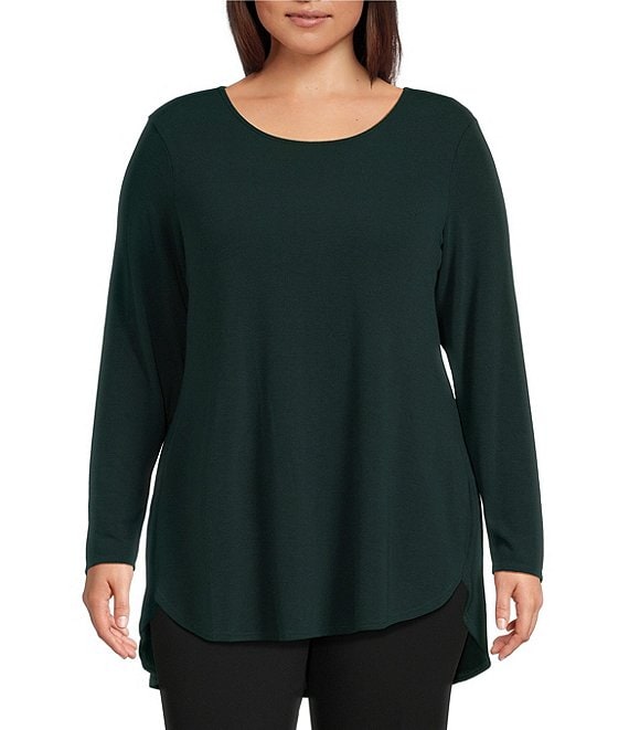 Calvin Klein Plus Size Solid Knit Crew Neck Long Sleeve Curved Hem Top ...