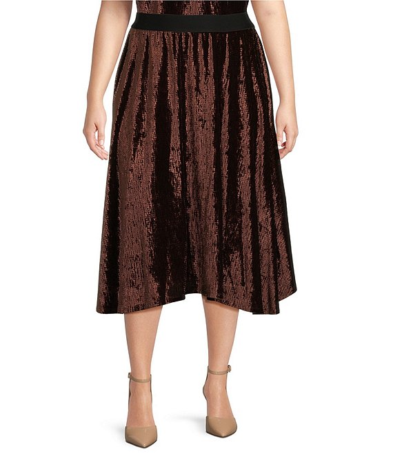 Color:Coffee Bean - Image 1 - Plus Size Velvet A-Line Coordinating Pull-On Skirt