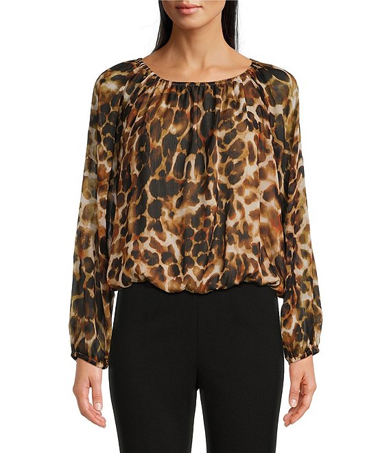 Calvin Klein Printed Crew Neckline Long Sleeve Blouse | Dillard's