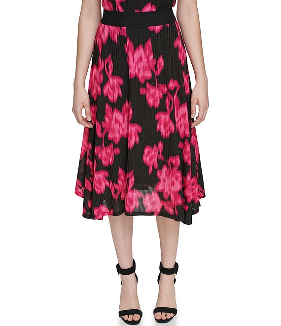 Calvin Klein Printed Elastic Waist A-Line Skirt | Dillard's