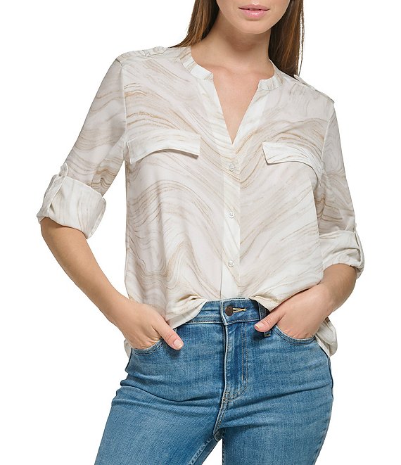 Descubrir 82+ imagem calvin klein roll sleeve blouse - Thptletrongtan ...
