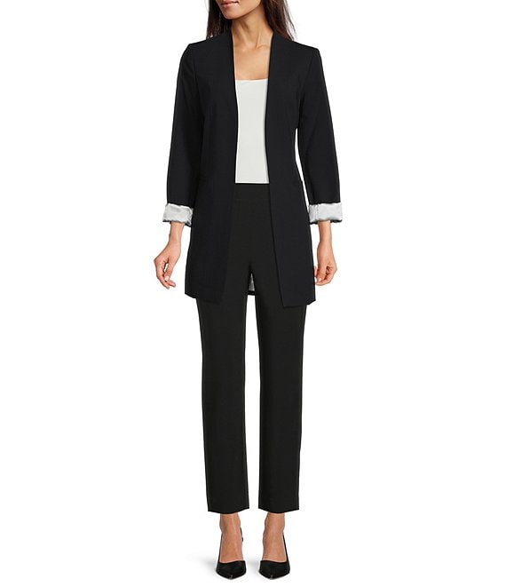 Calvin Klein Contrast Lining Rolled Cuff Long Open Front Jacket & Luxe Stretch Slim Leg Pants