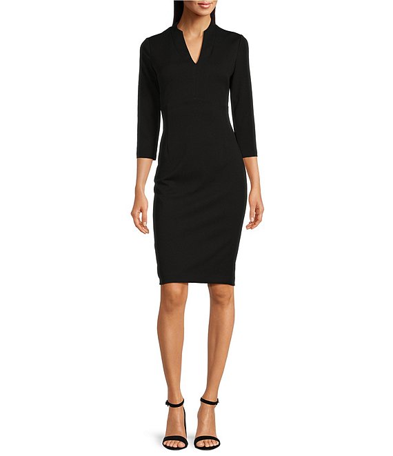 Calvin Klein Sheath V-Neck 3/4 Scuba Dillard\'s | Crepe Dress Split Sleeve