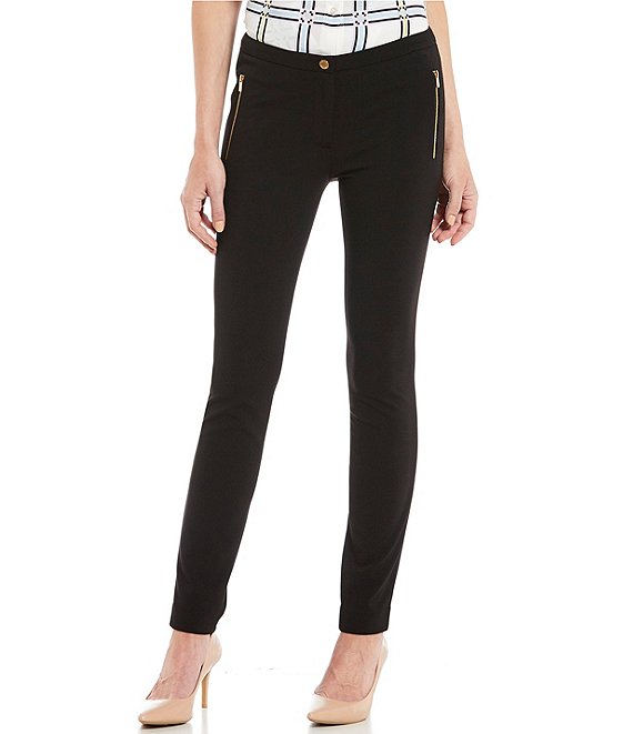 Color:Black - Image 1 - Scuba Crepe Zip Pocket Slim Skinny Leg Pants