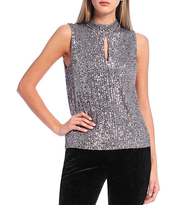 Download Calvin Klein Sequined Knit Mock Neck Keyhole Front ...