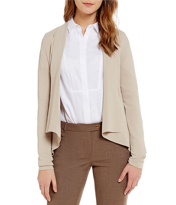 Color:Khaki - Image 1 - Shawl Collar Long Sleeve Open Front Knit Cardigan