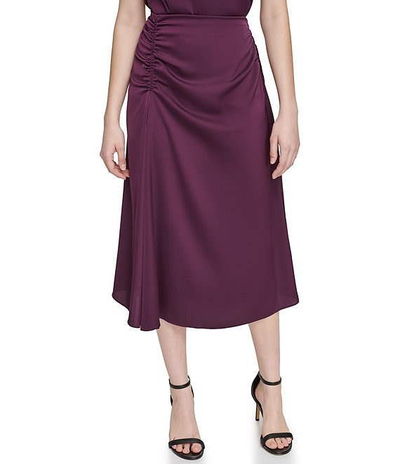 Calvin Klein Shiny Crepe Side Ruched Skirt | Dillard's