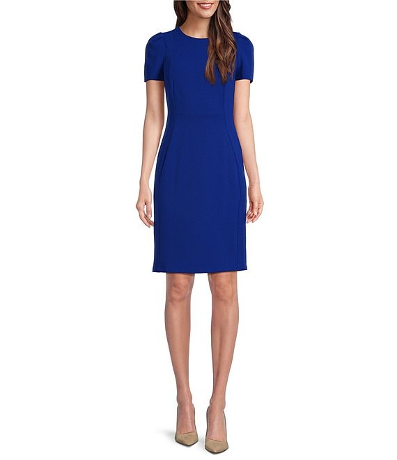 Calvin Klein Short Pleated Sleeve Crew Neck Sheath Dress Dillard s