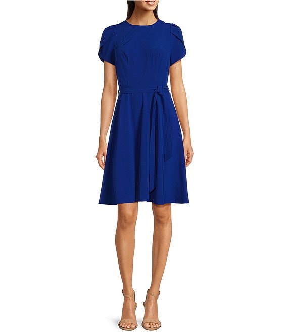 Calvin Klein Short Sleeve Crew Neck Tie Waist Dress | Dillard's