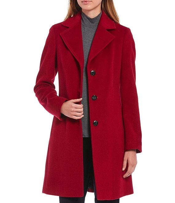 Color:Red - Image 1 - Single Breasted Cashmere Wool Blend Reefer Coat