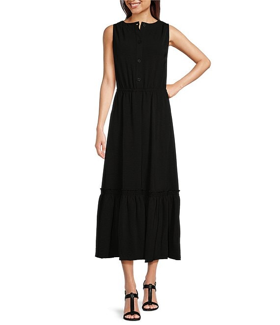 Calvin Klein Sleeveless Crew Neck Gauze Midi Dress | Dillard's