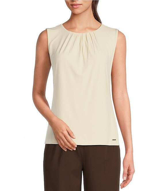 Calvin Klein Sleeveless Pleated Neck Matte Jersey Cami Top | Dillard's