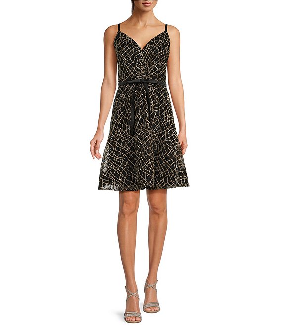 Calvin Klein Sleeveless V-Neck Sequin Short A-Line Dress | Dillard's