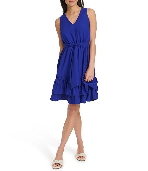 Calvin klein ruffle neck dress online