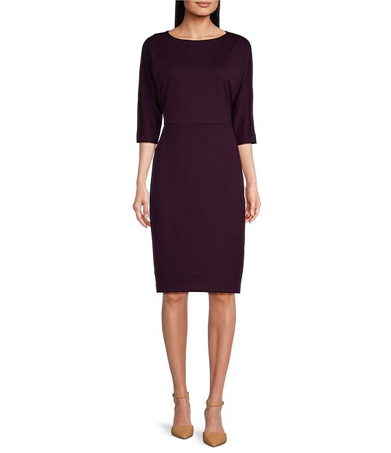 Calvin Klein Solid Ponte Boat Neck 3 4 Sleeve Sheath Dress Dillard s