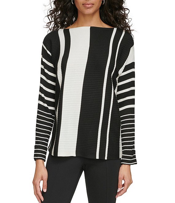 Calvin Klein Striped Long Sleeve Boat Neck Pullover Sweater | Dillard's