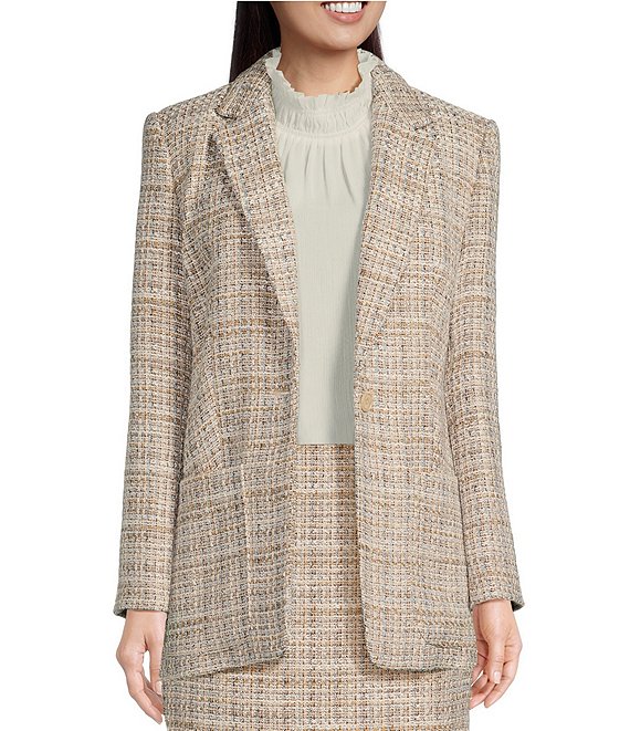 Calvin Klein Tweed Notch Lapel Collared Pocketed One Button ...