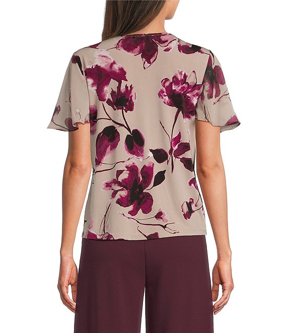 トップス CV Calvin Klein V-Neck Flutter Sleeve Top | Dillard's