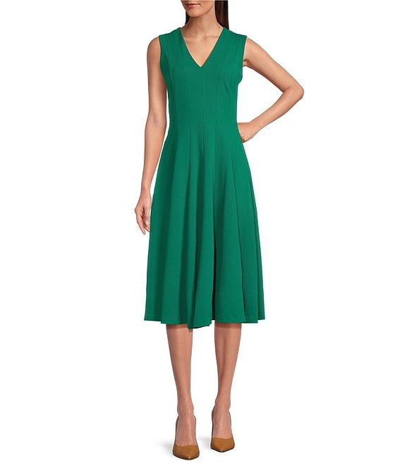 NWOT CALVIN KLEIN Green deals Pleated Scuba Fit & Flare Dress - 6