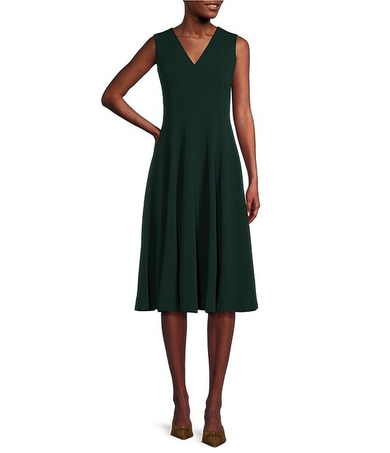 Calvin Klein V Neck Sleeveless Scuba Crepe Fit And Flare Dress