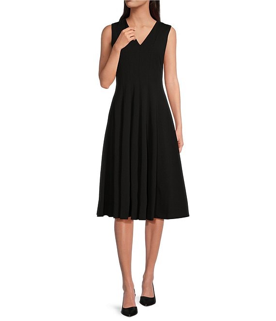 V-Neck Klein Calvin | Dillard\'s Fit-And-Flare Dress Crepe Scuba Sleeveless