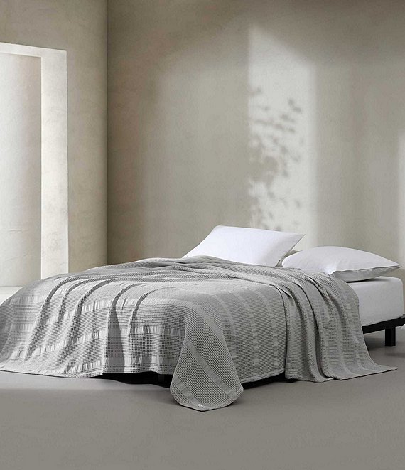 Queen - Ivory - Calvin KleinWaffle Stripe Cotton Bed Blanket