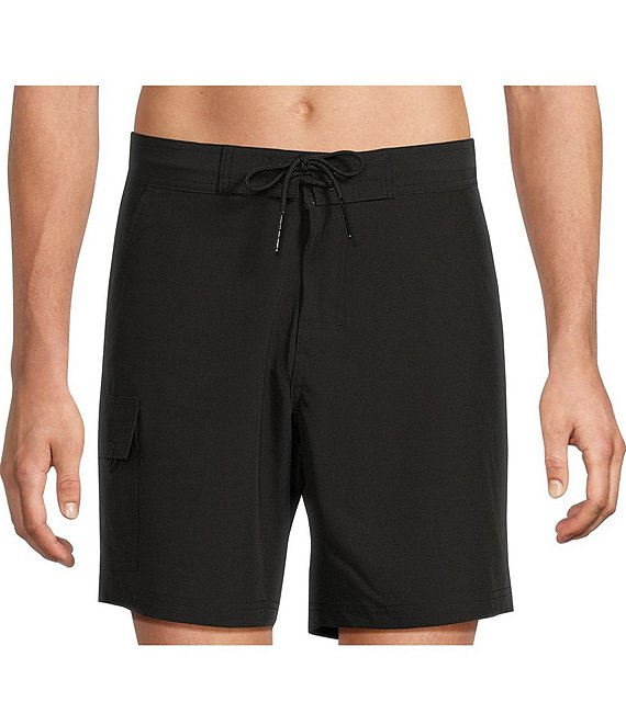 Caribbean Big & Tall Coastal Cargo 8#double; Inseam Solid Swim Trunks, Black - Image 1