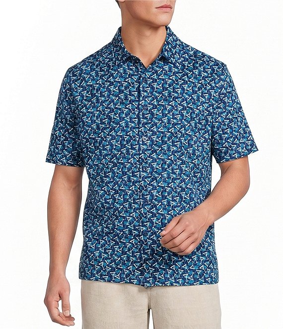 Caribbean Coatfront Mini Drinks Print Short Sleeve Woven Shirt